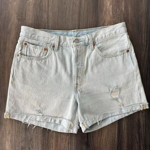 Levi's Jean Shorts Distressed Cuffed High Rise Light Wash Denim Button Fly Sz 30